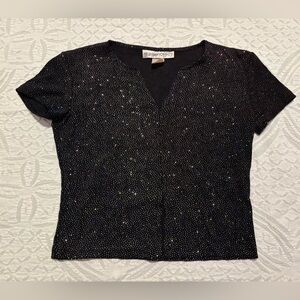 Necessary Objects Black Sparkle Short Sleeve Top